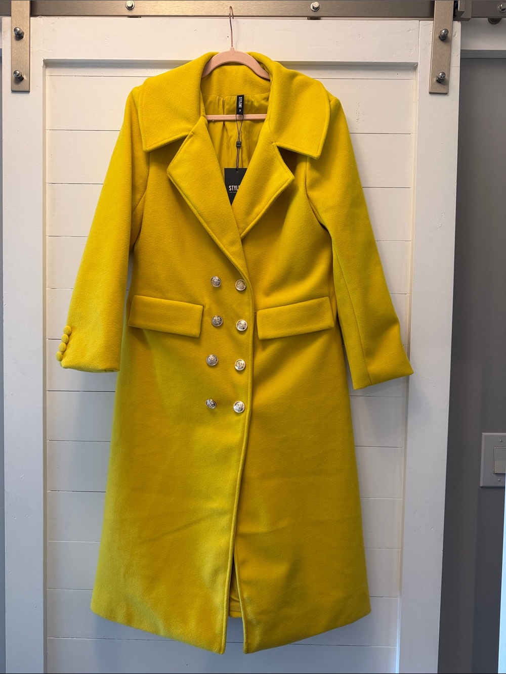 STYLEWE Bright Yellow Double-Breasted Long Pea Coat